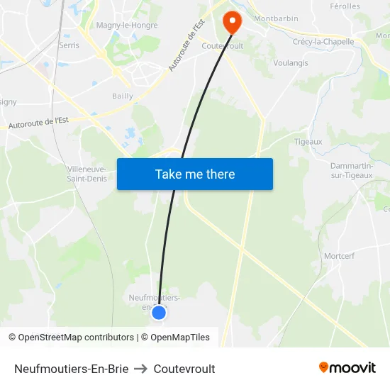 Neufmoutiers-En-Brie to Coutevroult map