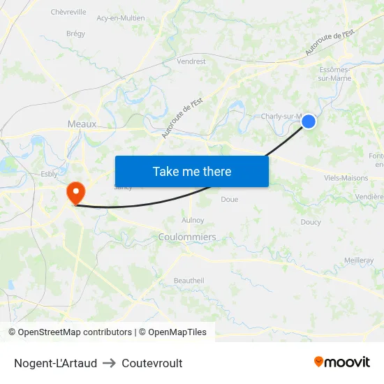 Nogent-L'Artaud to Coutevroult map