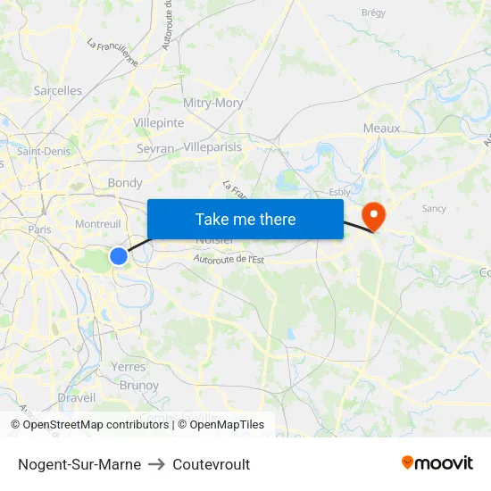 Nogent-Sur-Marne to Coutevroult map