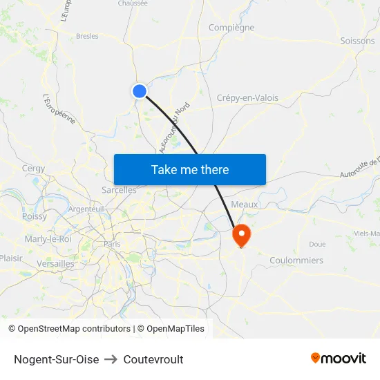 Nogent-Sur-Oise to Coutevroult map