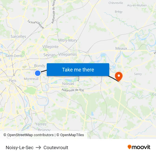 Noisy-Le-Sec to Coutevroult map