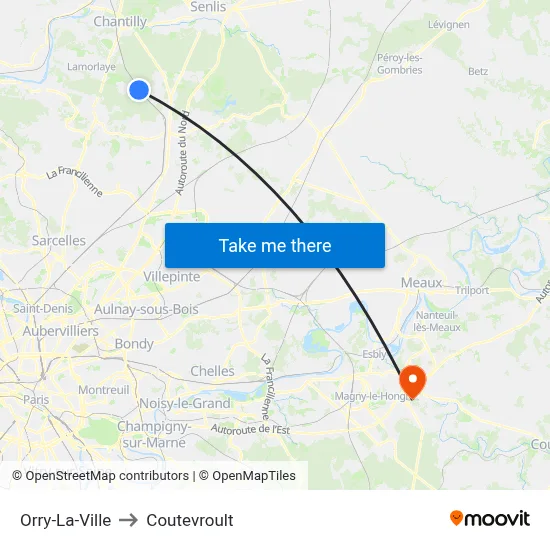 Orry-La-Ville to Coutevroult map