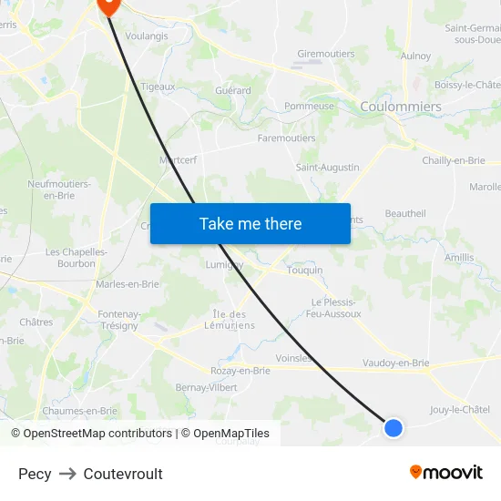 Pecy to Coutevroult map