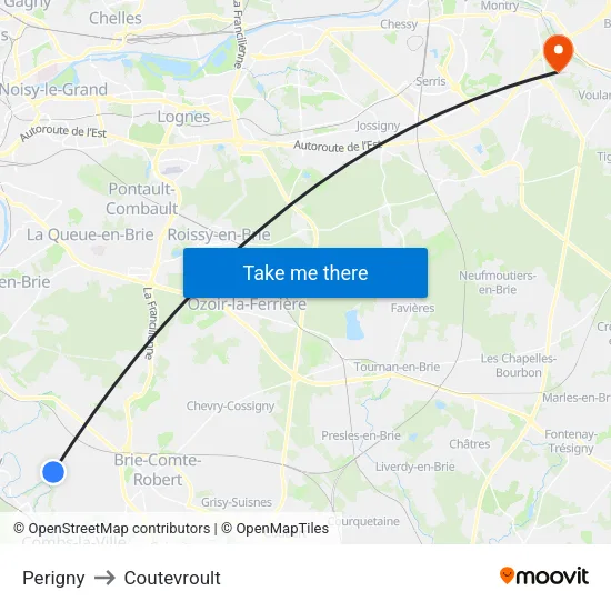 Perigny to Coutevroult map