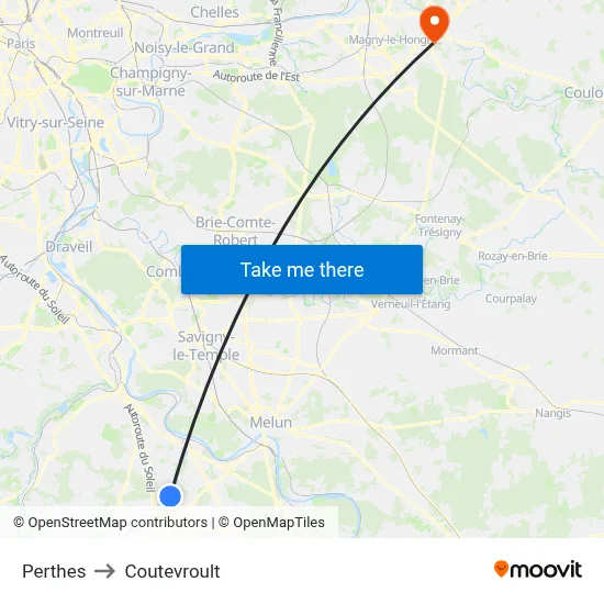 Perthes to Coutevroult map