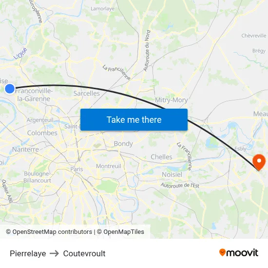 Pierrelaye to Coutevroult map