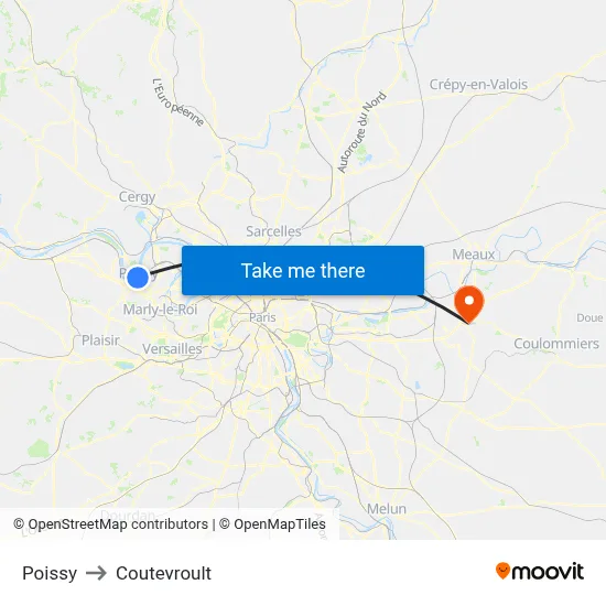 Poissy to Coutevroult map