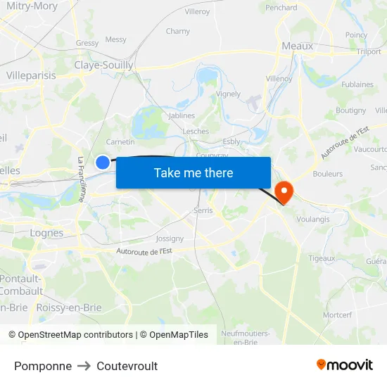 Pomponne to Coutevroult map