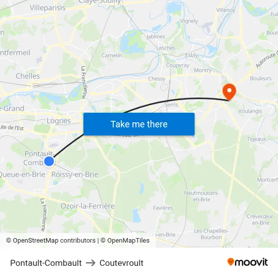 Pontault-Combault to Coutevroult map