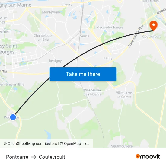 Pontcarre to Coutevroult map