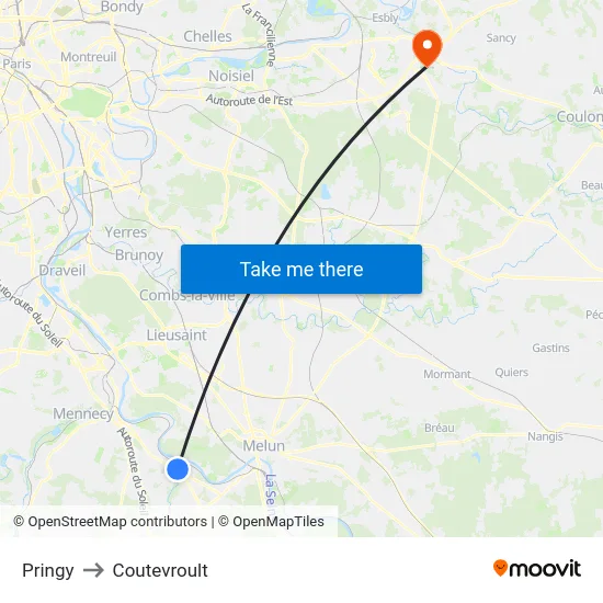 Pringy to Coutevroult map