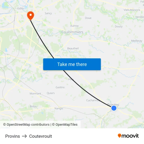 Provins to Coutevroult map