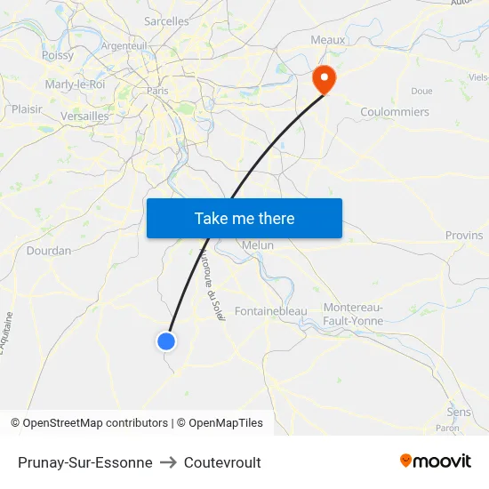 Prunay-Sur-Essonne to Coutevroult map