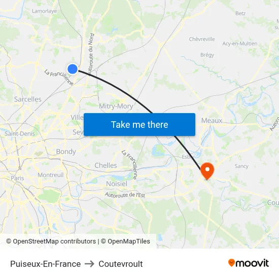 Puiseux-En-France to Coutevroult map
