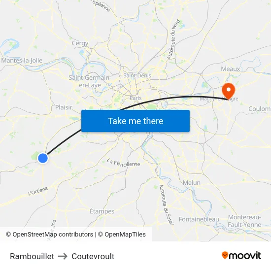 Rambouillet to Coutevroult map