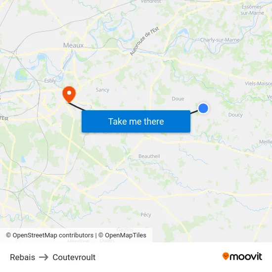 Rebais to Coutevroult map