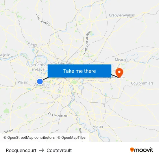 Rocquencourt to Coutevroult map