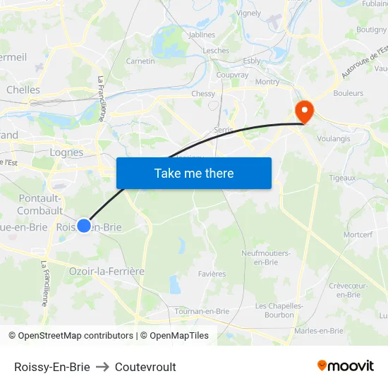Roissy-En-Brie to Coutevroult map