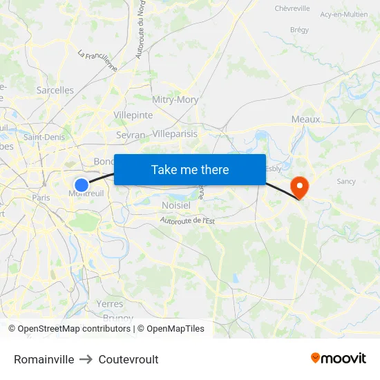 Romainville to Coutevroult map