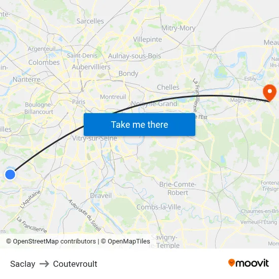 Saclay to Coutevroult map