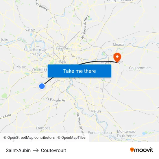 Saint-Aubin to Coutevroult map
