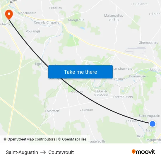 Saint-Augustin to Coutevroult map