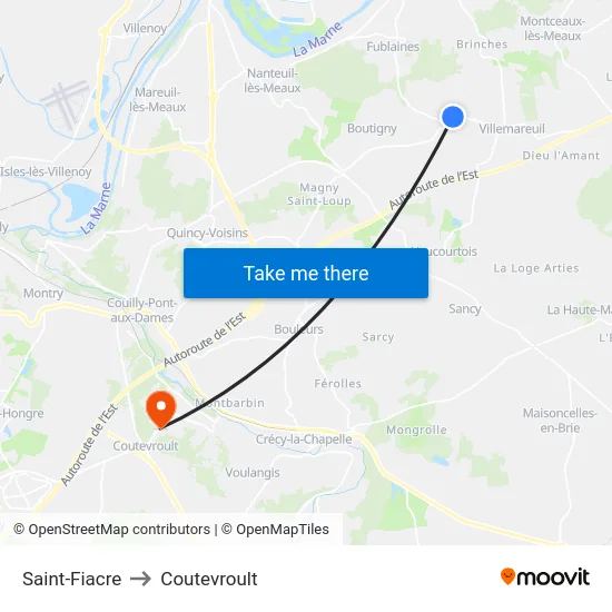 Saint-Fiacre to Coutevroult map