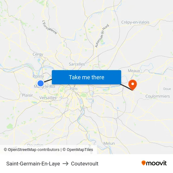 Saint-Germain-En-Laye to Coutevroult map