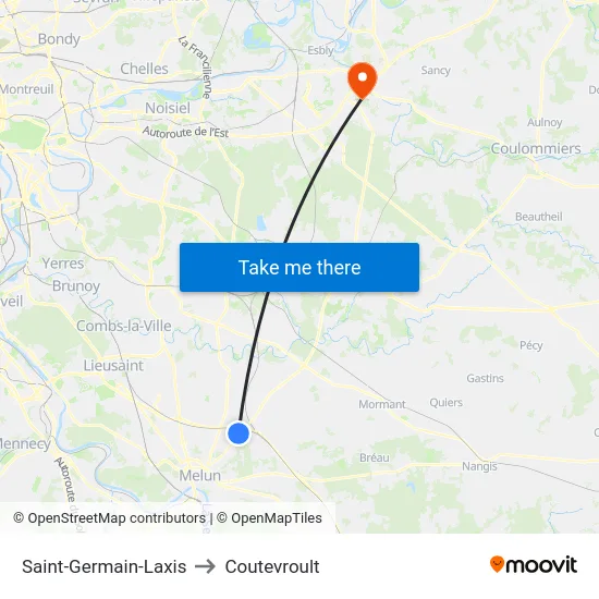 Saint-Germain-Laxis to Coutevroult map