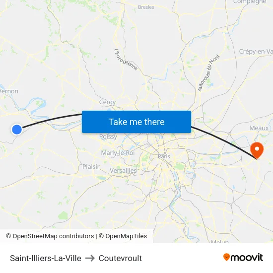 Saint-Illiers-La-Ville to Coutevroult map