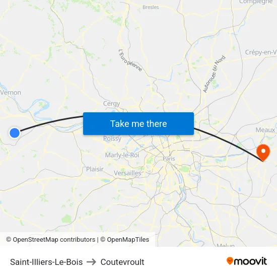 Saint-Illiers-Le-Bois to Coutevroult map