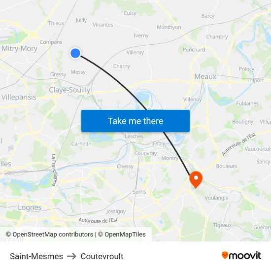 Saint-Mesmes to Coutevroult map