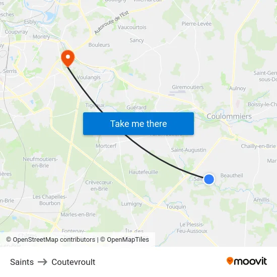 Saints to Coutevroult map