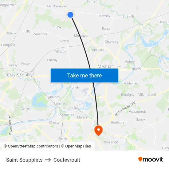 Saint-Soupplets to Coutevroult map