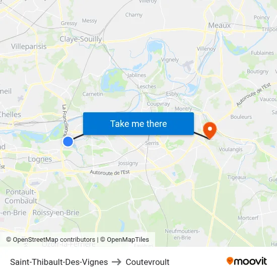 Saint-Thibault-Des-Vignes to Coutevroult map