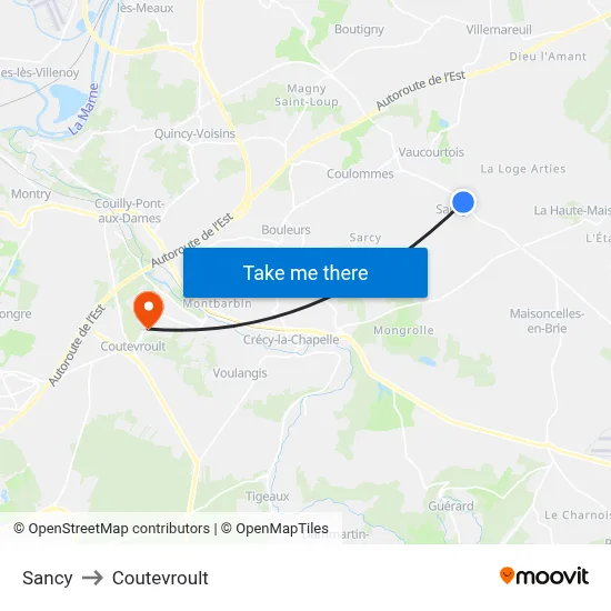 Sancy to Coutevroult map