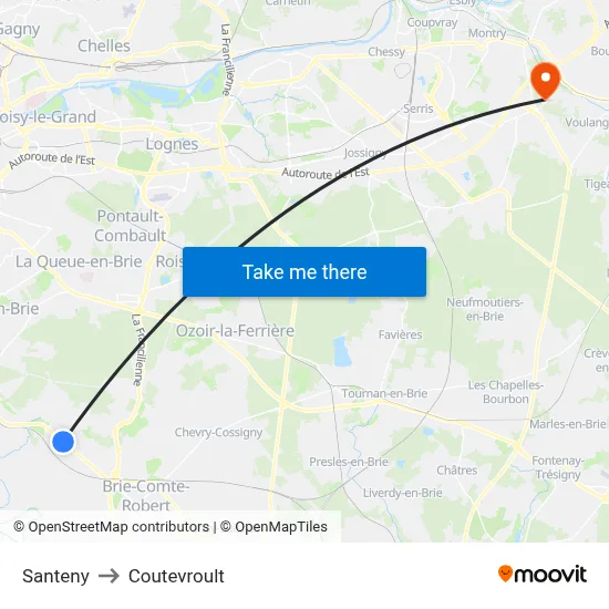 Santeny to Coutevroult map