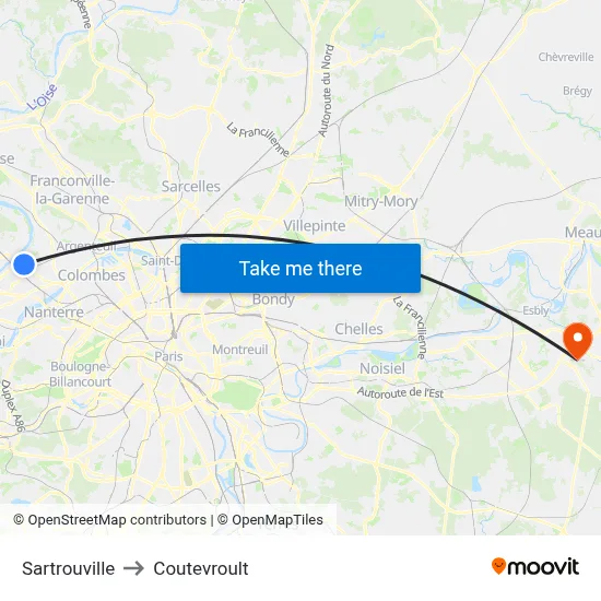 Sartrouville to Coutevroult map