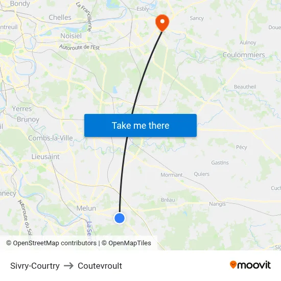 Sivry-Courtry to Coutevroult map