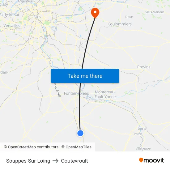 Souppes-Sur-Loing to Coutevroult map