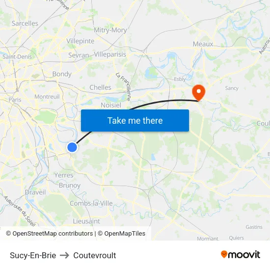 Sucy-En-Brie to Coutevroult map