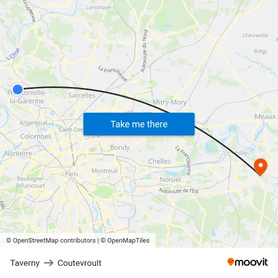 Taverny to Coutevroult map