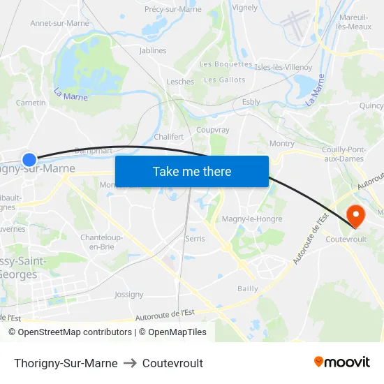 Thorigny-Sur-Marne to Coutevroult map
