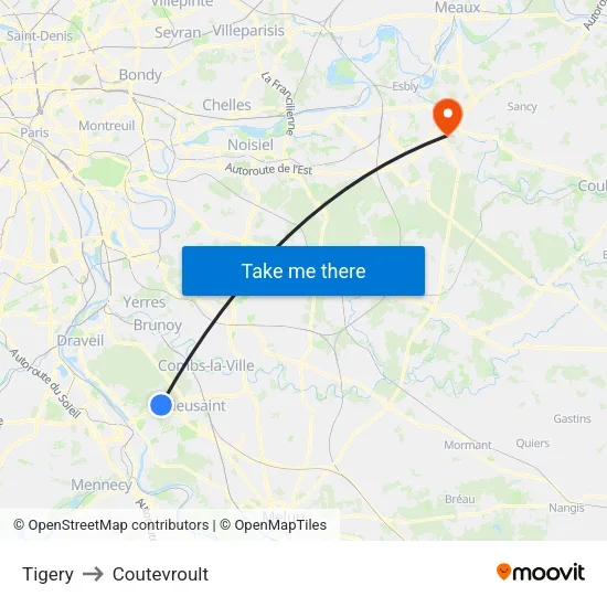 Tigery to Coutevroult map