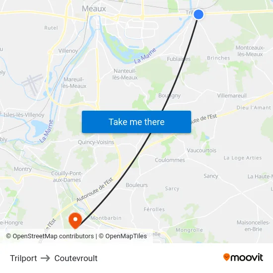Trilport to Coutevroult map
