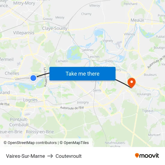 Vaires-Sur-Marne to Coutevroult map