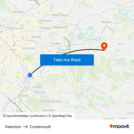 Valenton to Coutevroult map