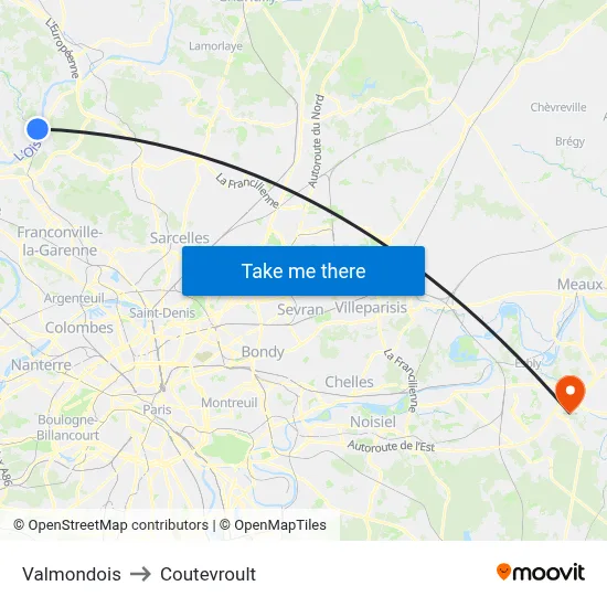 Valmondois to Coutevroult map