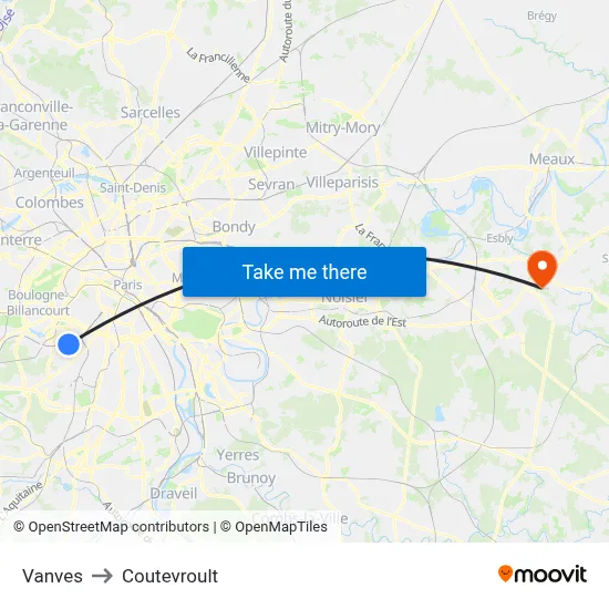 Vanves to Coutevroult map