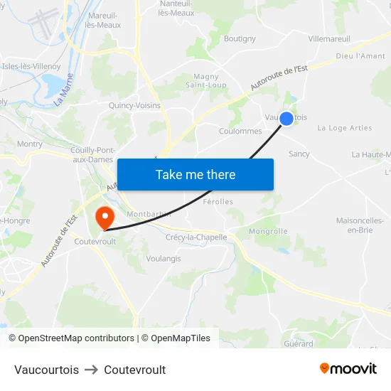 Vaucourtois to Coutevroult map
